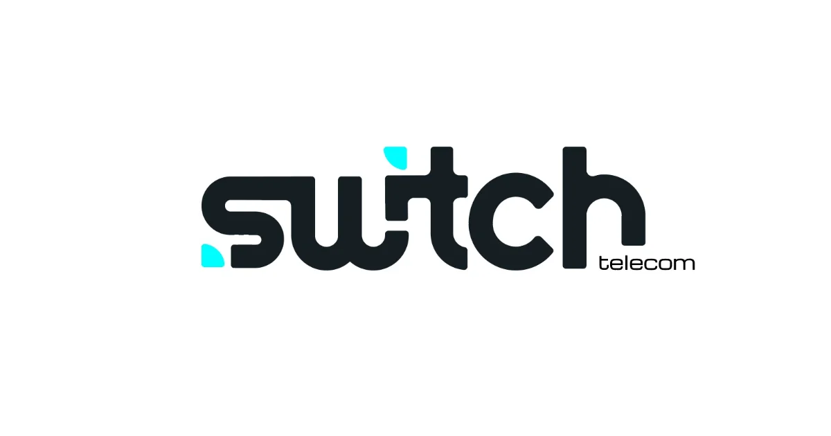Switch Telecom logo: black stylized wordmark with small cyan accents beside the S and above the i, plus the word telecom in lowercase to the right